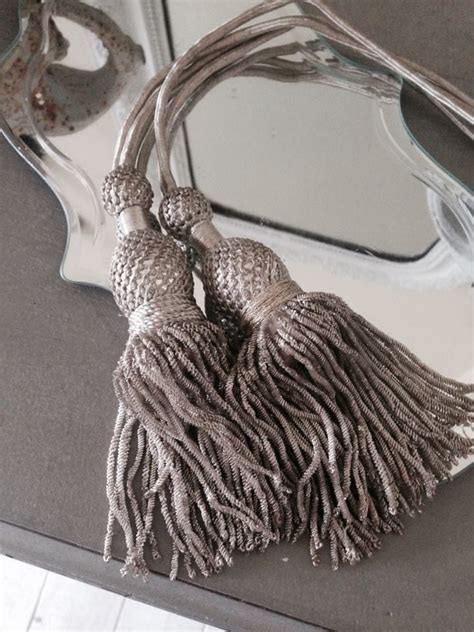 Two Gorgeous Antique French Silver Metallic Tassels With Bullion Cord Decorative Antiques Uk