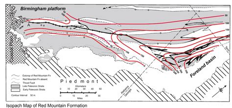 Isopach Map Of The Red Mountain Formation Showing Location Of