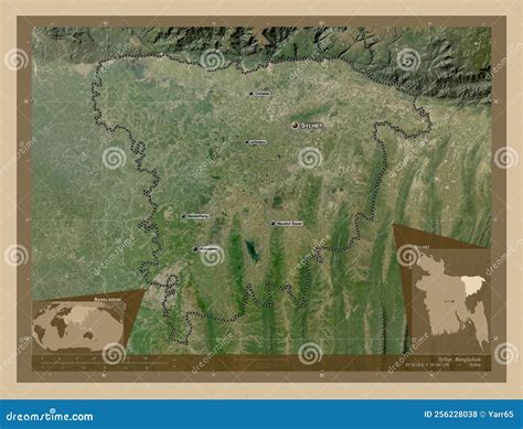 Sylhet Bangladesh Low Res Satellite Labelled Points Of Cities Stock