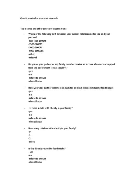 Questionnaire For Economic Research Pdf