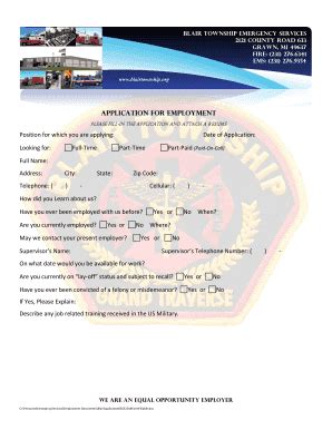 Fillable Online Blairtownship Blair Application Form Fillable