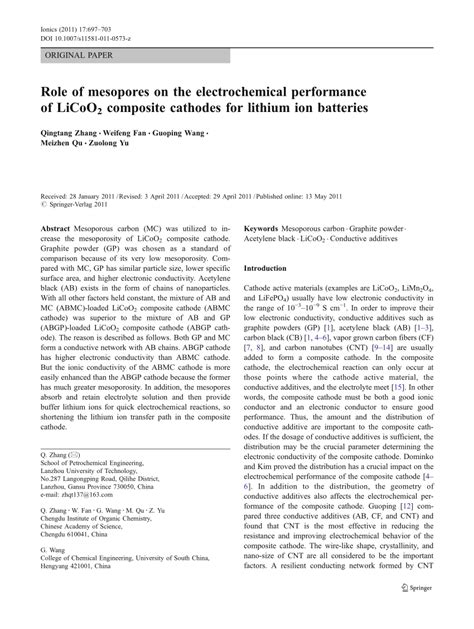 Pdf Role Of Mesopores On The Electrochemical Performance Of Licoo