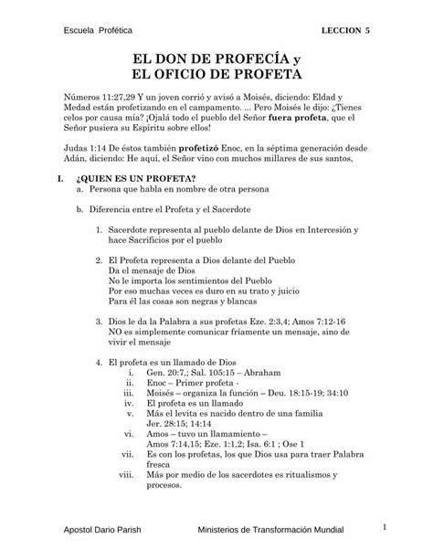 Pdf El Don De ProfecÍa Y El Oficio De Profeta · Escuela Profética Leccion 5 Apostol Dario