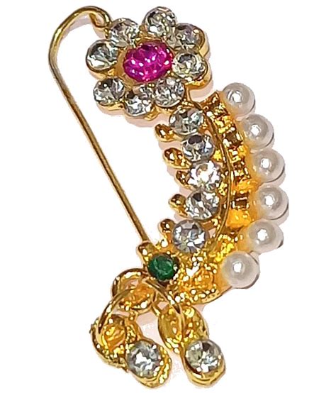 Traditional Golden Ethnic Bridal Maharashtrian Nose Ring Nath Without