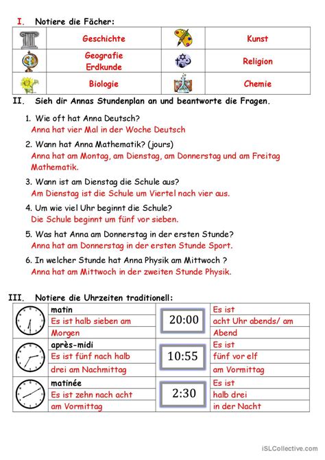 Stundenplan Uhrzeit Klassenarbeit Al Deutsch Daf Arbeitsblätter Pdf And Doc