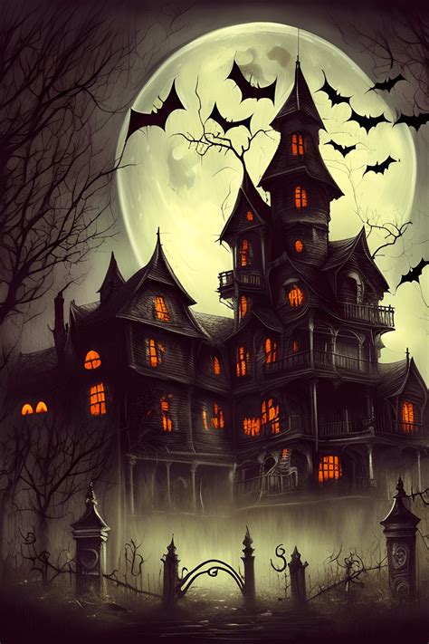 8k Beautiful Realistic Creepy Halloween Style Background With Haunted House · Creative Fabrica