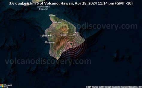 Small Tremor Of Magnitude 3 6 Just Reported 26 Miles Southwest Of Hilo