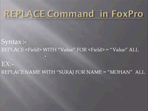 14 Foxpro Tutorial Series 14 Replace Command In Foxpro YouTube