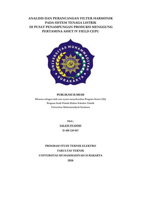 Pdf Analisis Dan Perancangan Filter Harmonik Pada Eprints Ums Ac Id