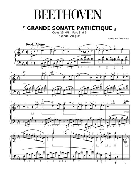 Beethoven Sonata Op 13 Nº8 Pathétique 3rd Movement Of 3 Sheet