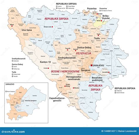 Mapa Administrativo Y Político De Bosnia Y Herzegovina Del Vector