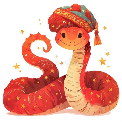 2025 Cartoon Snake Wearing A Turban And A Red Hat The Snake Is Smiling