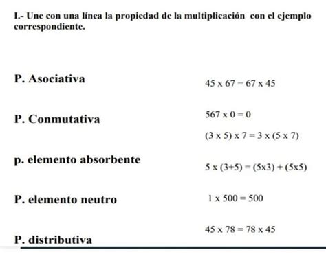 I Une con una línea la propiedad de la multiplicación con el ejemplo