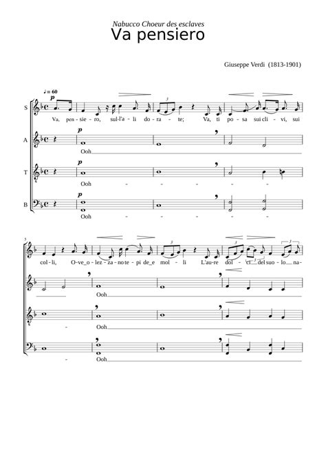 Va Pensiero Sheet Music For Piano Mixed Quartet