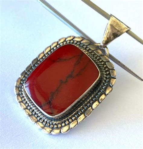 Vintage ATI Mexico Sterling Silver 925 Red Jasper Large Pendant EBay