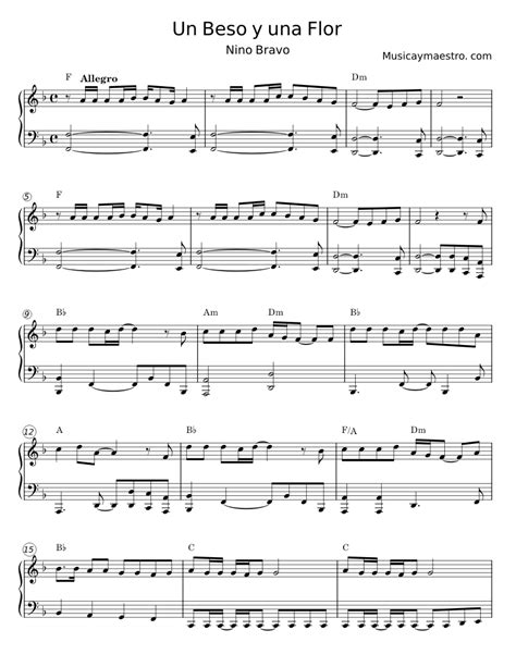 Un Beso Y Una Flor Nino Bravo Sheet Music For Piano Solo Easy