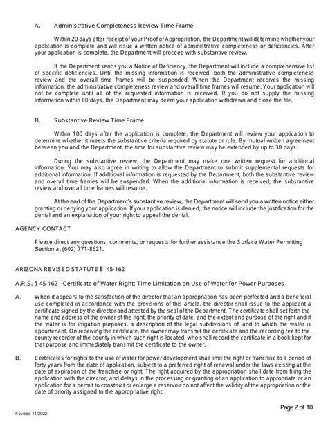 Arizona Application For Certificate Of Water Right Proof Of