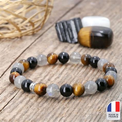 Bracelet Protection Oeil De Tigre Labradorite Et Tourmaline Noire