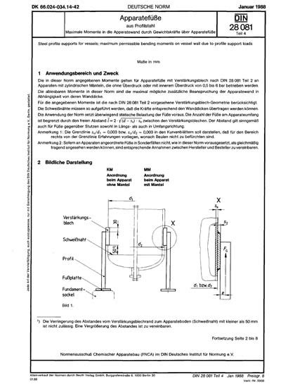 Din 28081 41988 De Apparatefüße Aus Profilstahl Maximale Momente In