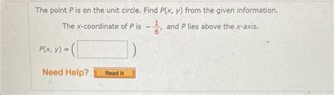 Solved The Point P Is On The Unit Circle Find P X Y From