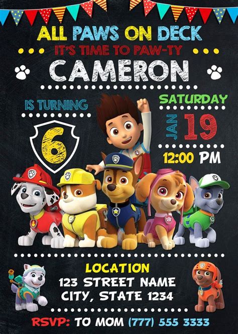 Invitación De La Patrulla De La Pata Invitación De Cumpleaños Etsy Paw Patrol Birthday