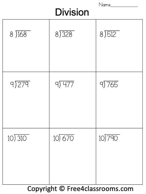 Division Worksheets 3 Digit