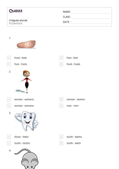 50 Irregular Plural Forms Worksheets For 8th Class On Quizizz Free