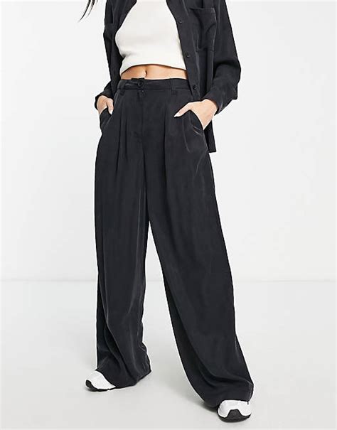 Asos Design Casual Wide Leg Pants In Black Part Of A Set Asos