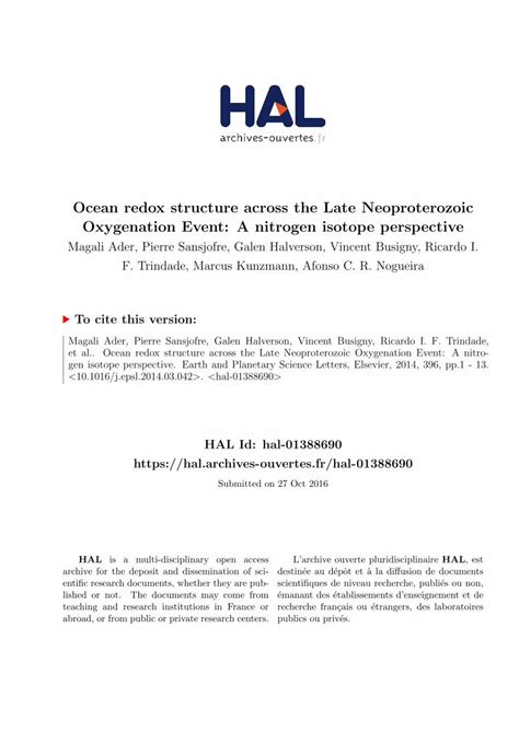 Pdf Ocean Redox Structure Across The Late Neoproterozoic