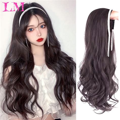 Lm Sint Tico Longo Lolita Diamante Borlas Peruca Metade Headband