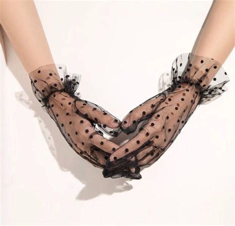 Black Polka Dot Lace Gloves New Ebay