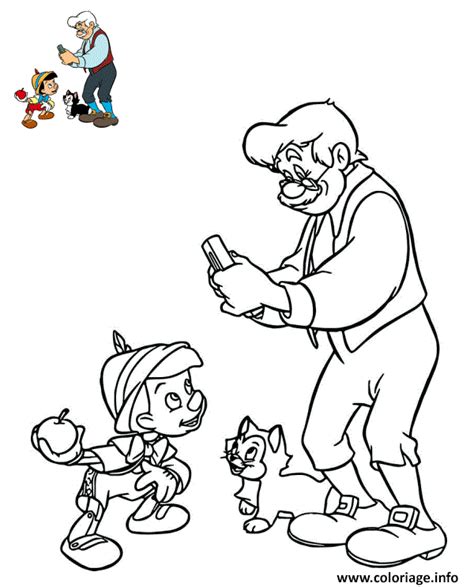 Coloriage Disney Pinocchio Figaro Le Chat Et Geppetto Dessin Pinocchio