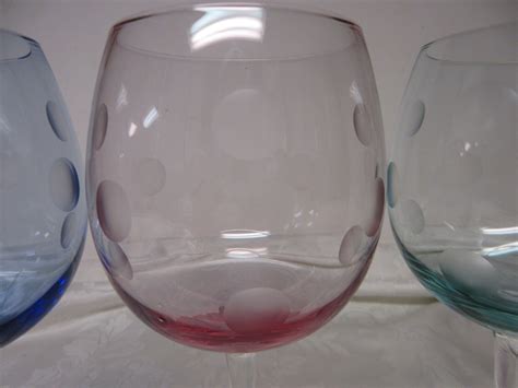 Marquis By Waterford Set Of 4 Polka Dot Wide Bowl Wine Glasses Different Colors Ebay