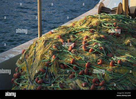 A Pile Of Nets And Floats On A Fishing Boat Fishing Net Stack With Its