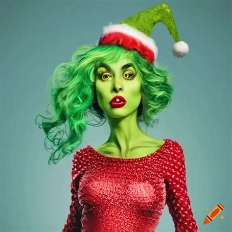 Elegant Female Grinch With Stylish Green Hair On Craiyon