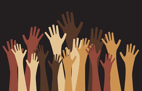 diverse sets  hands reaching   black background stock