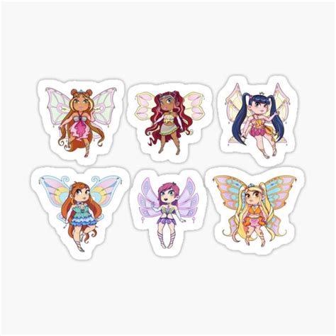 Six Different Fairy Stickers On A White Background