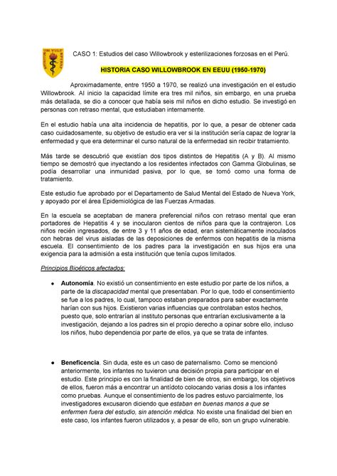 Caso Etica 1 Sobre Esterilizaciones Forzadas Y Willowbrook CASO 1