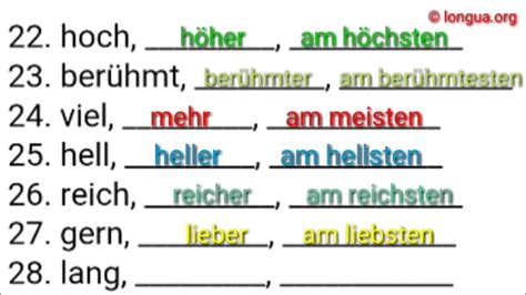 Adjektive Deutsche Grammatik Übungen Deutsch Lernen Steigerung