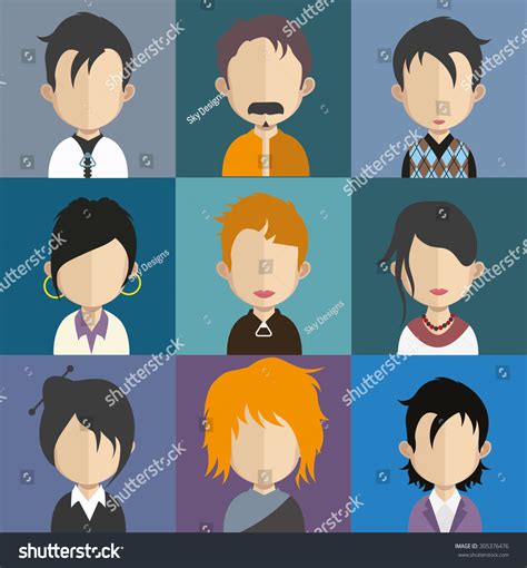 Set People Icons Flat Style Faces Stock Vector Royalty Free 305376476