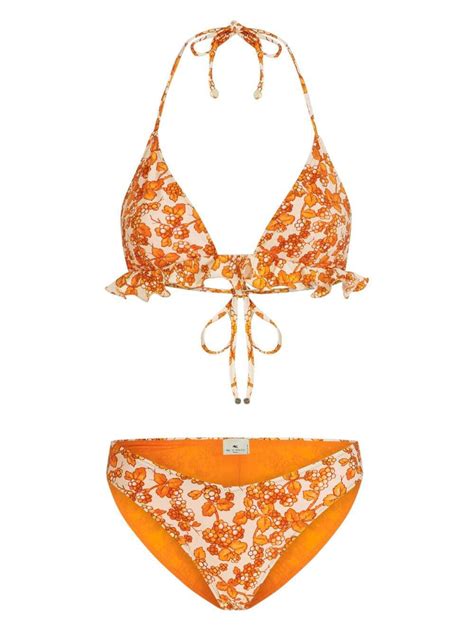 Etro Berry Print Triangle Bikini Orange Editorialist