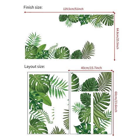 Ronshin 2 Sheet Tropical Plant Leaves Wall Sticker Green Plants Wall