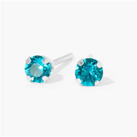 14kt White Gold 3mm December Crystal Blue Zircon Studs Ear Piercing Kit