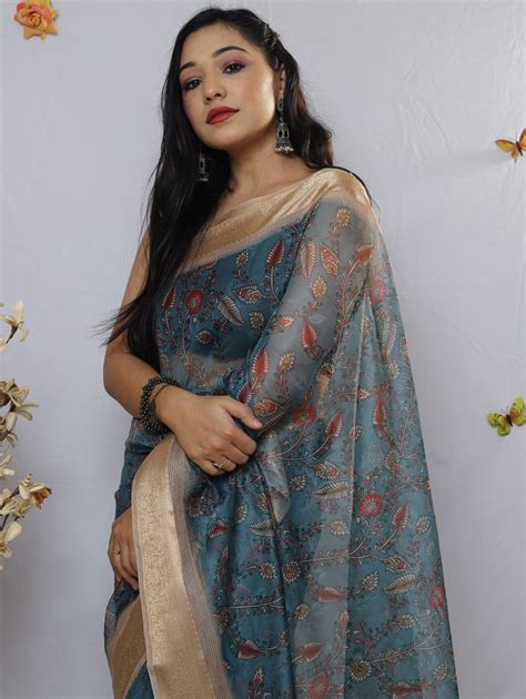 Women S Pure Organza Kalamkari Printed Saree Dvz0003177 Dvanza