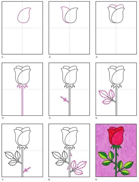 Easy How To Draw A Rose Tutorial Video And Rose Coloring Page Flower