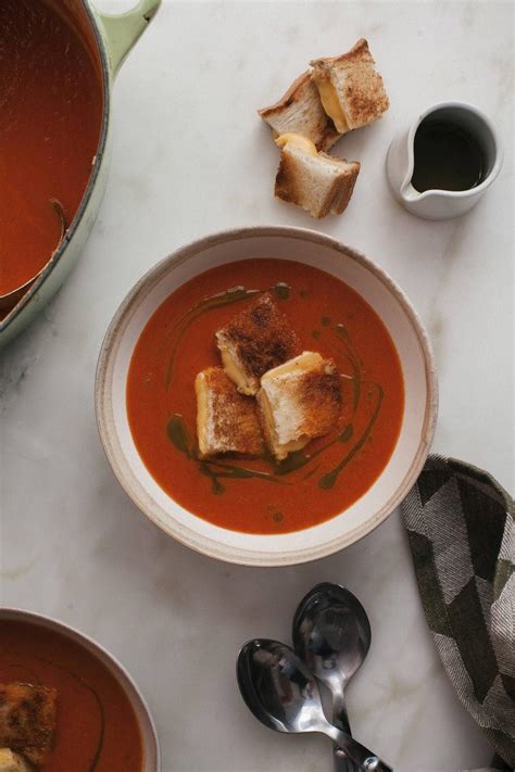 Roasted Tomato Soup With Grilled Cheese Croutons A Cozy Kitchen