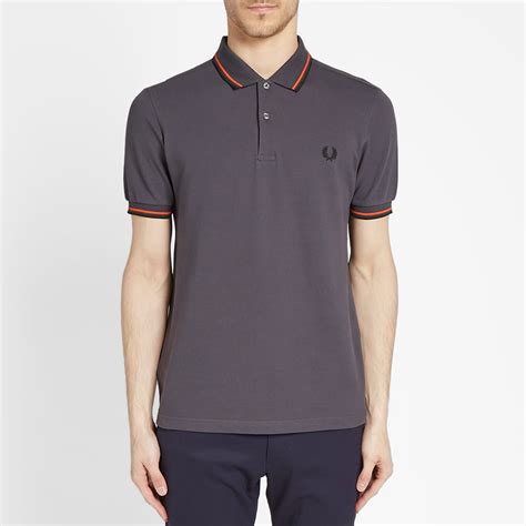 Fred Perry Slim Fit Twin Tipped Polo Charcoal Orange And Black End Sg