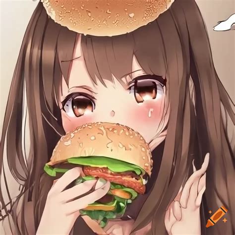 Anime Girl Enjoying A Cheeseburger