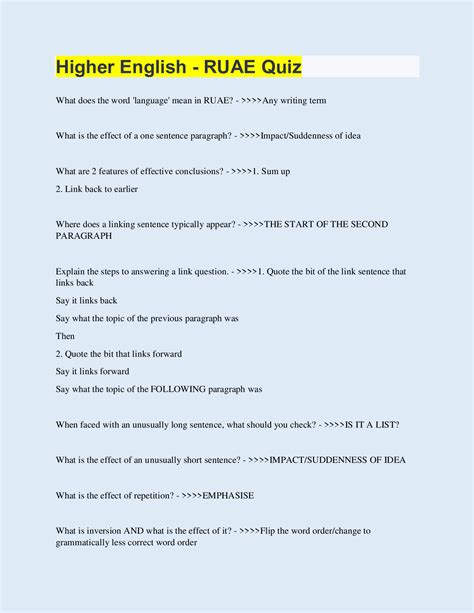 Higher English - RUAE Quiz - Browsegrades