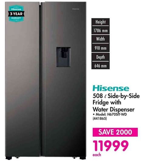 Hisense 508l Side By Side Fridge With Water Dispenser Offer At Makro